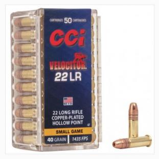CCI Velocitor HP Rimfire Ammunition .22 LR 40 gr CPHP 1435 fps 50/ct