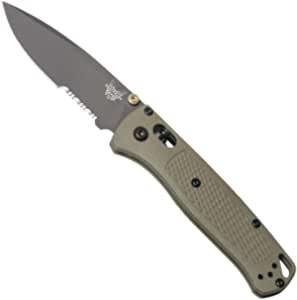 Benchmade - Bugout 535 EDC Manual Open Folding Knife, Drop-Point Blade, Serrated Edge, Satin Finish, Green Grivory Handle, Made in USA