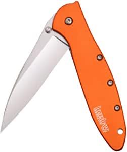Kershaw Leek, Orange Pocket Knife (1660OR), 3” Bead-Blasted High-Performance Sandvik 14C28N Steel Blade, Orange Anodized Aluminum Handle, SpeedSafe Assisted Opening, Liner and Tip Lock Slider; 2.4 OZ