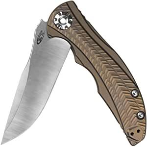 Zero Tolerance 0609 Pocketknife; 3.4-inch CPM 20CV Drop Point Blade with Two-Toned Finish; 3D Textured Titanium Handle, Anodized Bronze; KVT Ball Bearing Manual Open; Reversible Pocketclip; 3.3 oz
